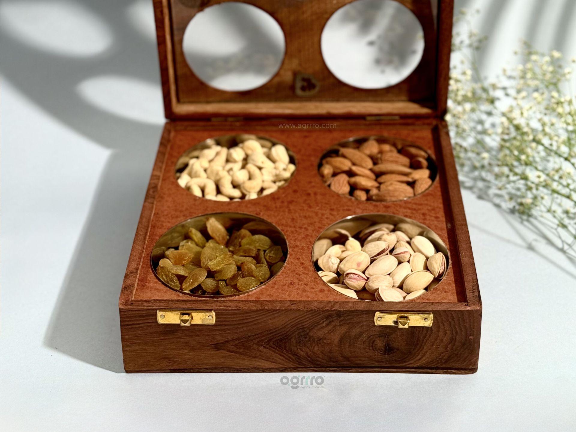 this is the beautiful and best handcrafted wooden dry fruits box, best handcrafted dry fruits box for kitchenware lovers. Buy world's best handcrafted dry fruits box or dry fruits storage on www.agrrro.com. This is the best way to gift your loved ones.