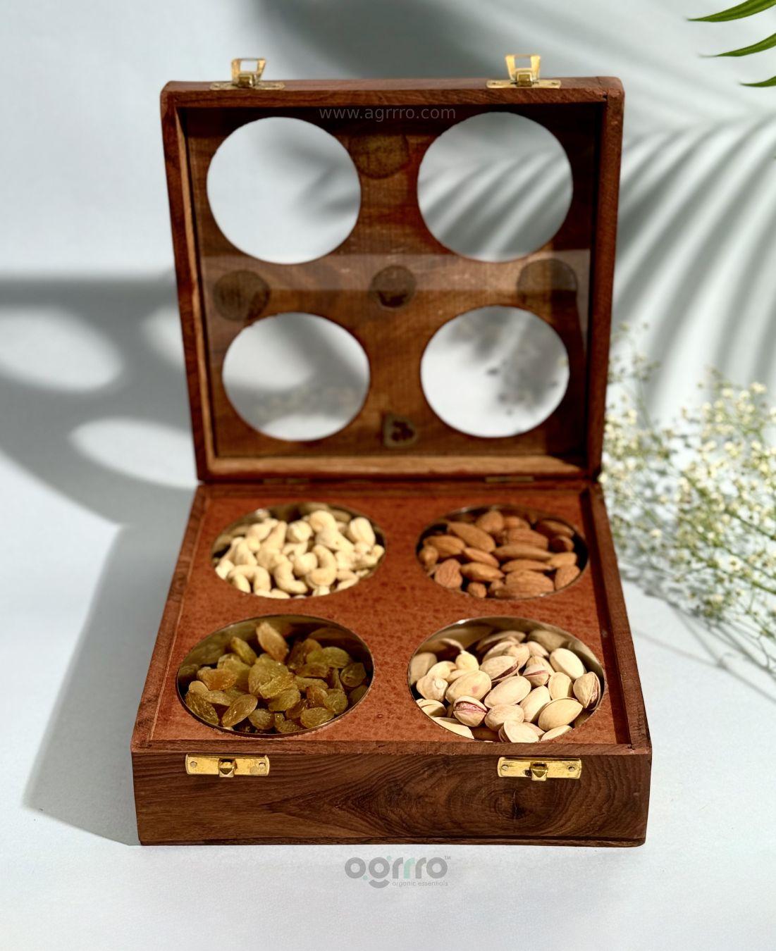 this is the beautiful and best handcrafted wooden dry fruits box, best handcrafted dry fruits box for kitchenware lovers. Buy world's best handcrafted dry fruits box or dry fruits storage on www.agrrro.com. This is the best way to gift your loved ones.