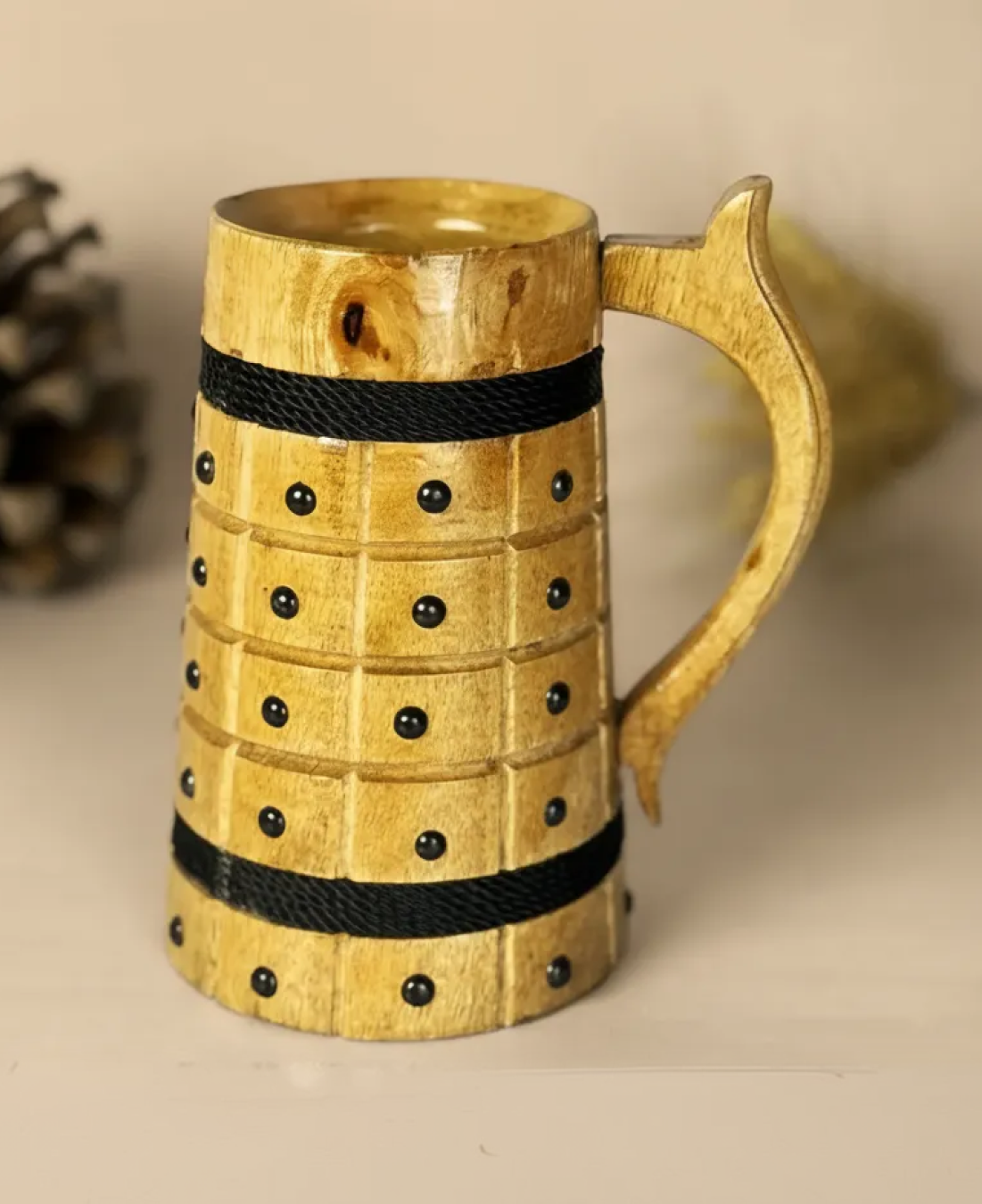 this is the beautiful and best handcrafted wooden beer mug for beer lovers and home decor lovers made of eco friendly mango wood and packed in eco friendly plastic free packaging. Buy the best handcrafted wooden beer mug on agrrro.com.