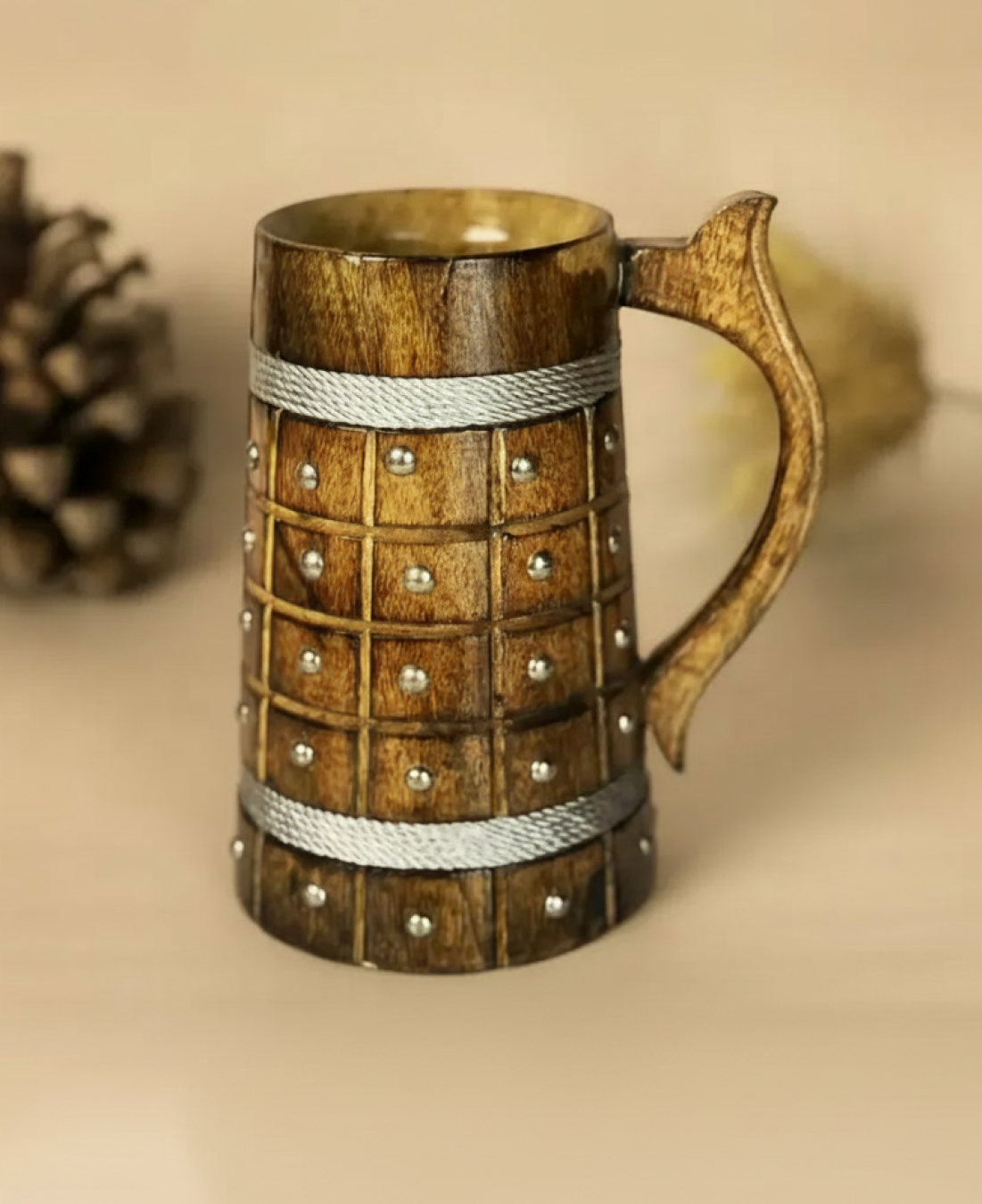 this is the beautiful and best handcrafted wooden beer mug for beer lovers and home decor lovers made of eco friendly mango wood and packed in eco friendly plastic free packaging. Buy the best quality handcrafted wooden beer mug on agrrro.com.