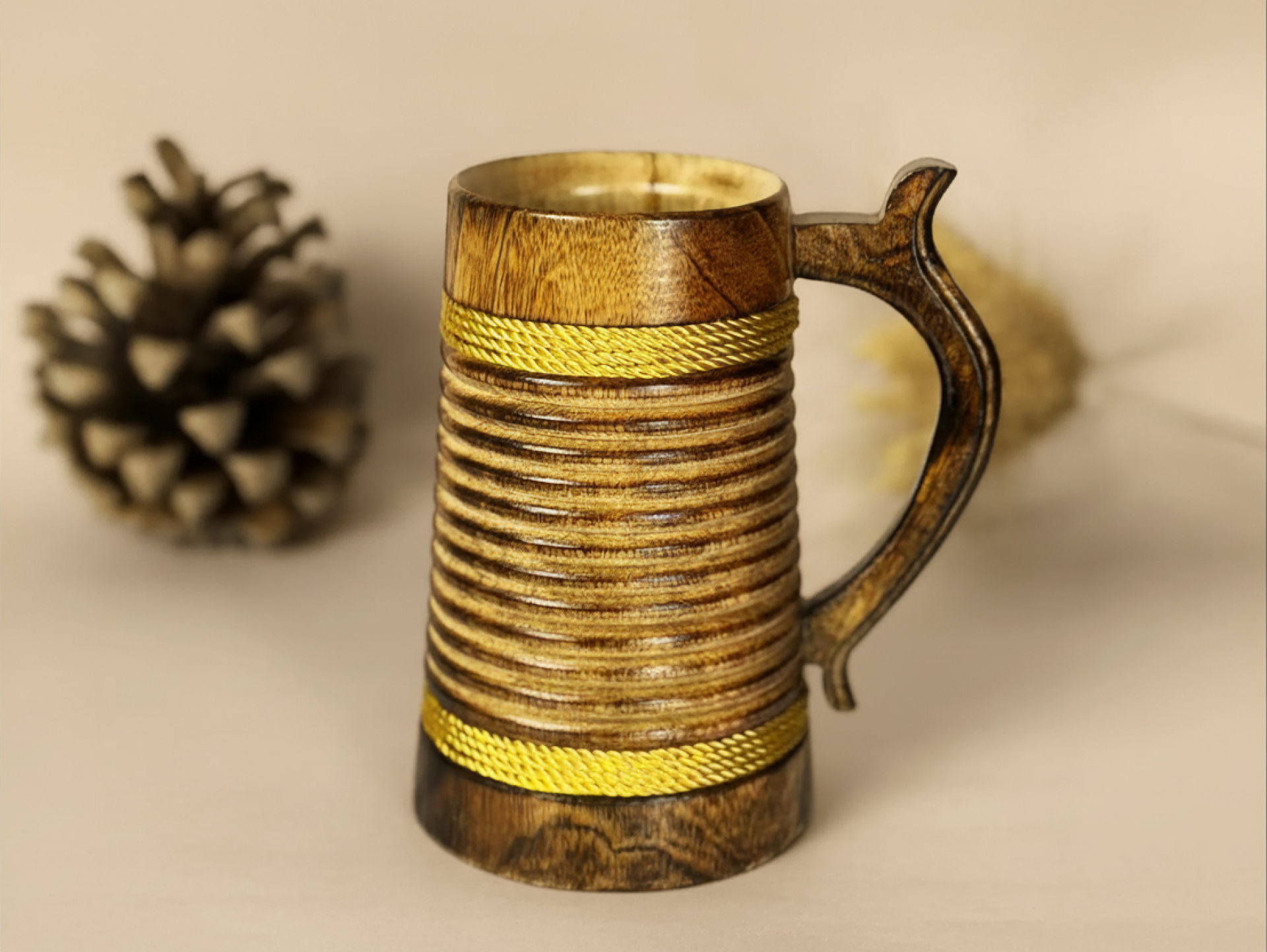 this is the beautiful and best handcrafted wooden beer mug for beer lovers and home decor lovers made of eco friendly mango wood and packed in eco friendly plastic free packaging. Buy the best quality handcrafted wooden beer mug on agrrro.com.