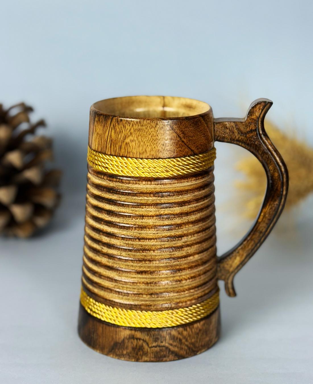 this is the beautiful and best handcrafted wooden beer mug for beer lovers and home decor lovers made of eco friendly mango wood and packed in eco friendly plastic free packaging. Buy the best quality handcrafted wooden beer mug on agrrro.com.