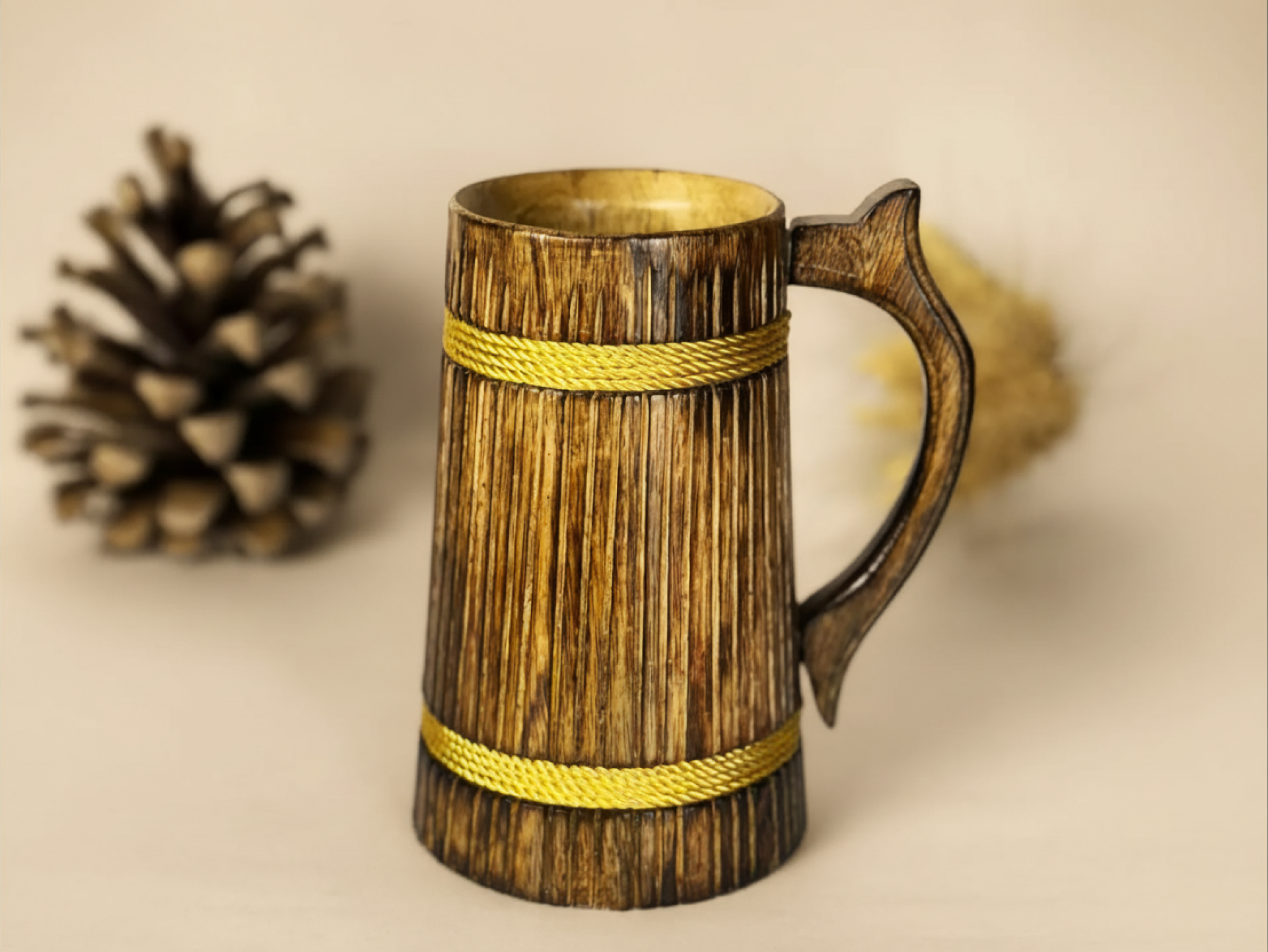 this is the beautiful and best handcrafted wooden beer mug for beer lovers and home decor lovers made of eco friendly mango wood and packed in eco friendly plastic free packaging. Buy the best quality handcrafted wooden beer mug on agrrro.com.