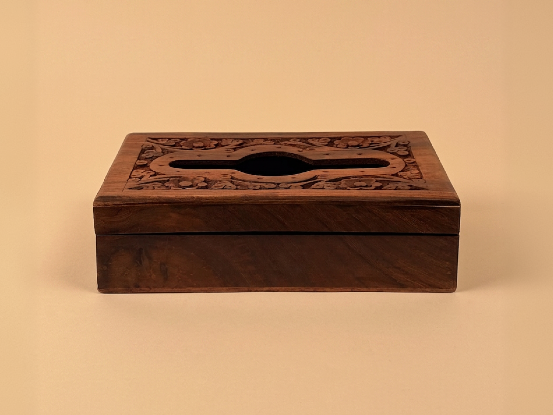 Handmade wooden tissue box holder with brass corners and lock