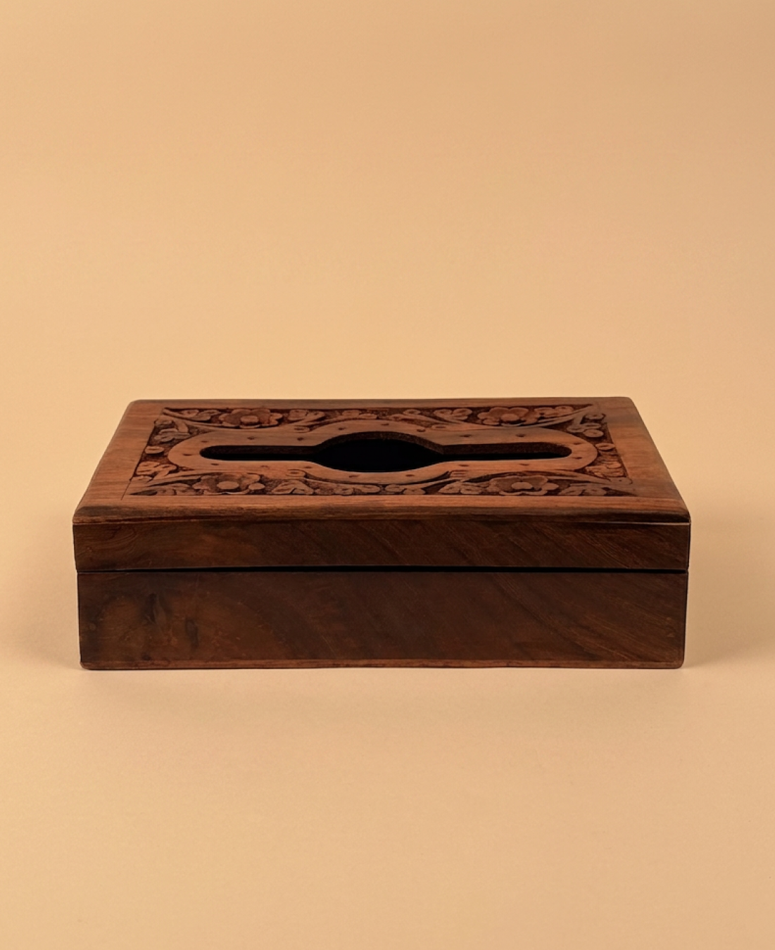 Handmade wooden tissue box holder with brass corners and lock